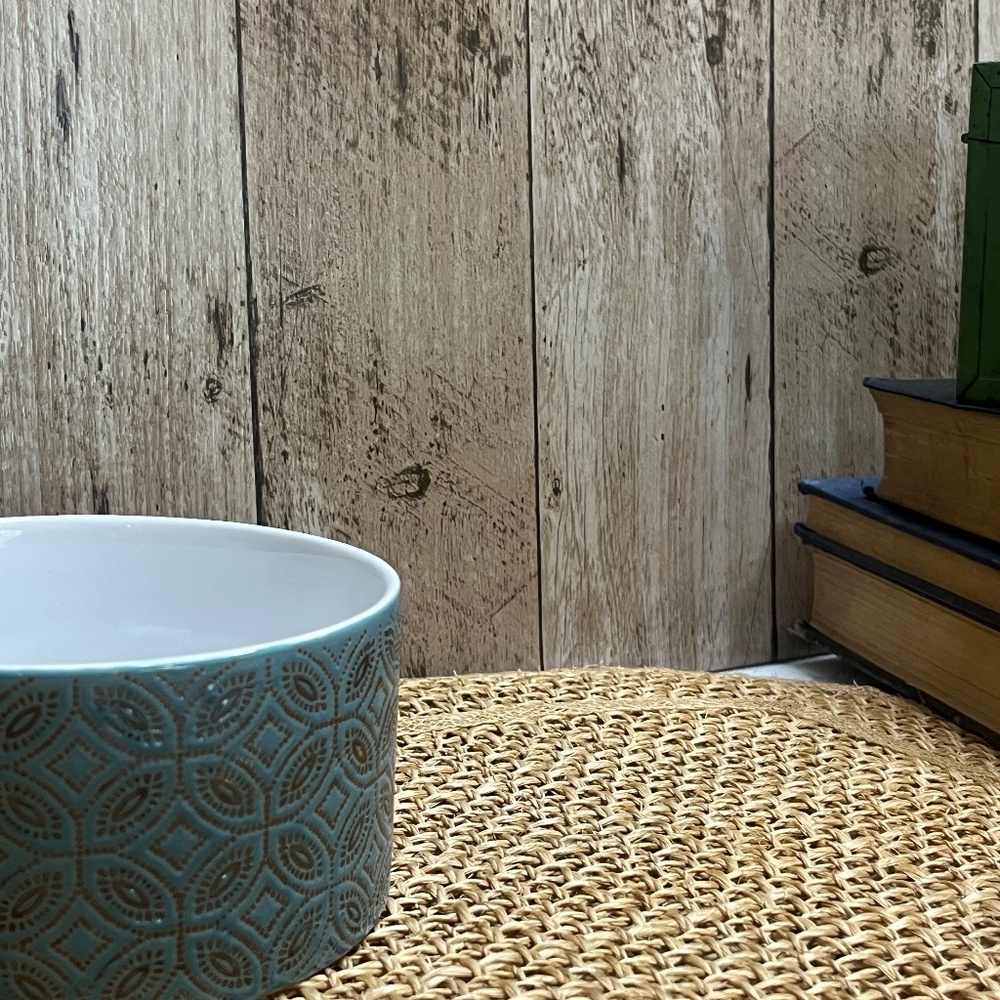 Ceramic Storage Jar w/ Bamboo Lid | Teal Embossed Sugar Tea Container (Teal) - Picture 4 of 4